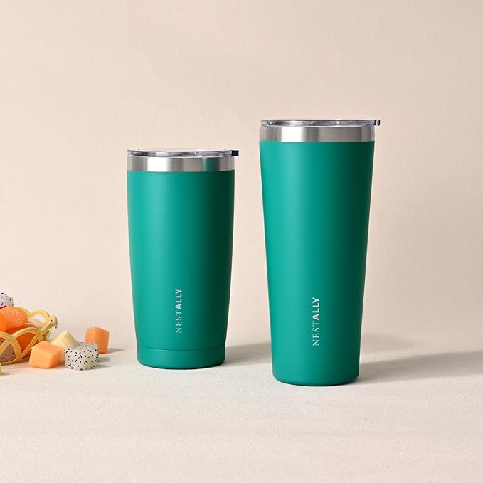 NESTALLY Coast 20oz Stainless Steel Tumbler, Extra Capacity Holds Up to 22oz, Double Wall Vacuum Insulated Travel Coffee Mug with Lid & Metal Straw, Leakproof Reusable Cup for Travel (Teal Green)