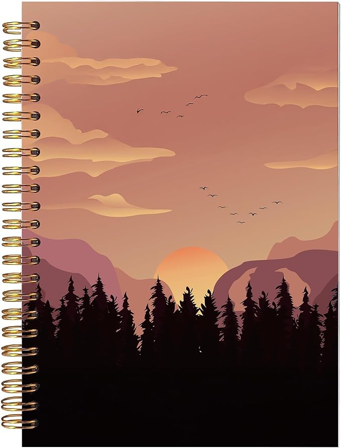 Boho Lined Spiral Notebook College Ruled - Forest Mountain Hardcover Spiral Notebook Journal for Work School Office, College Spiral Notebooks672