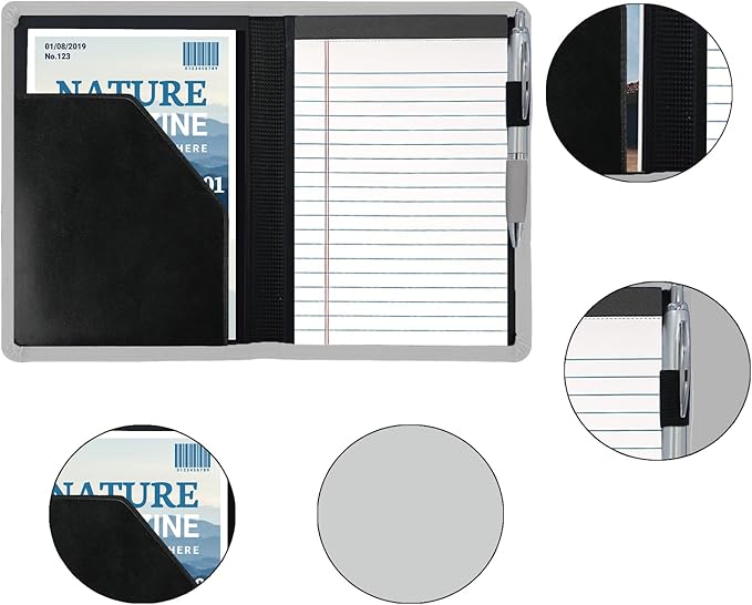 Padfolio/Portfolio Binder, Mini Padfolio Portfolio Binder 5 x 8 Legal Writing Pad, A5 Document Organizer Folder for Men Women, Gray.