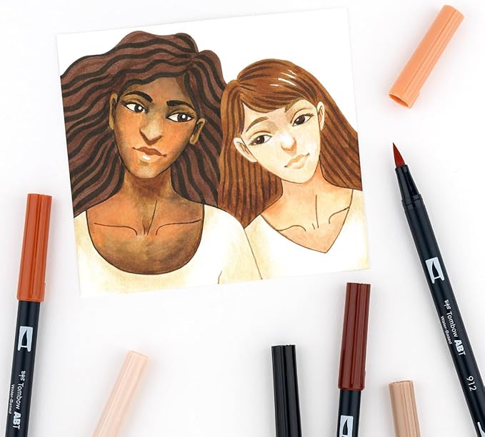 Tombow 56236 Dual Brush Pen Art Markers, Portrait, 6-Pack. Blendable, Brush and Fine Tip Markers