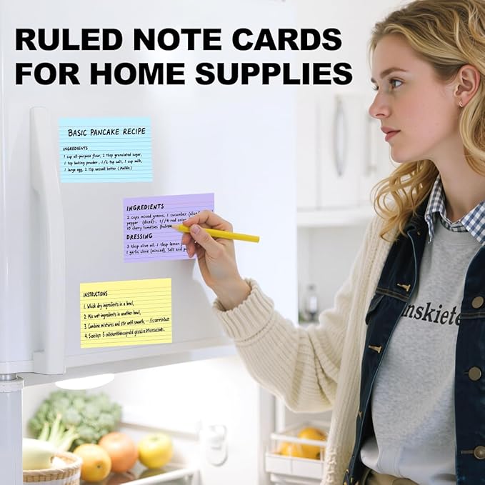 4x6 Index Cards, 200 Count Note Cards 4x6 Ruled Flashcards for Studying, Colored Notecards 4 x 6 Index Card Single-Side Lined Flash Cards for Studying School Office Home, 5 Colors, 5 Pack of 40 Sheets