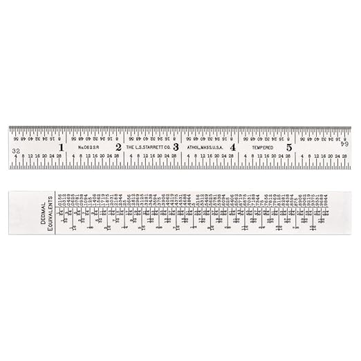 Starrett Spring Tempered Steel Rule with Satin Chrome Finish, Quick Reading and Decimal Equivalents - 6" Length, 10R Graduation Type, 3/64" Thickness - C622R-6