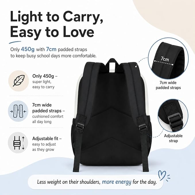 LOIDOU Backpack for Girls School Backpacks Bookbags for Elementary Middle School Women Laptop Backpacks (Black White-, L-17)