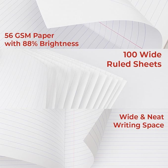 Assorted Marble Composition Notebook Wide Ruled (9.75x7.5 in), 100 Sheets | 200 Pages | For School, Office, Students, Teachers (1, Red)