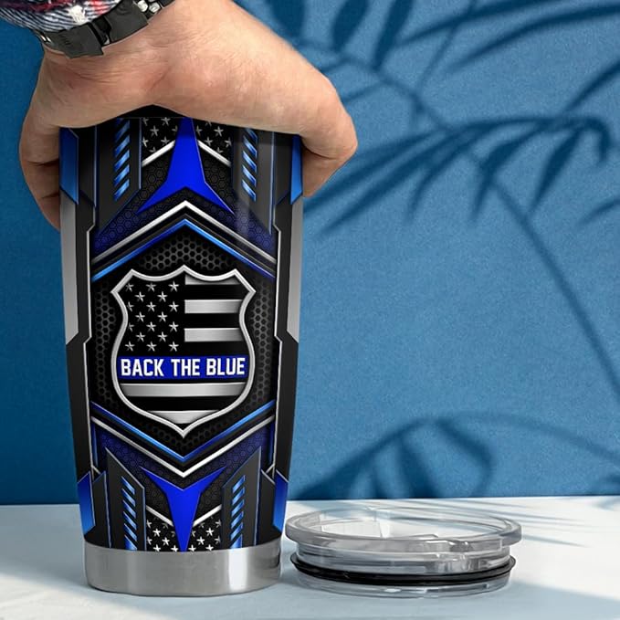 SANDJEST Back The Blue Tumbler 20oz Police Gifts for Men Stainless Steel Insulated Tumblers Coffee Travel Mug Cup
