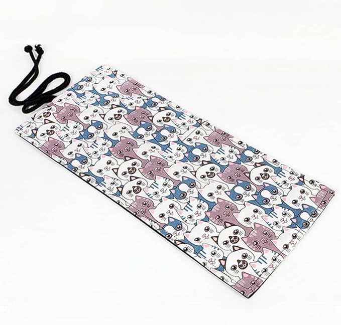 DIYOMR 24/36/72 Slots Pencil Wrap Pencil Rolls, Artist Colored Pencils Roll Up Bag Short Brushes Pouch Case Pencils Organizer for Drawing Coloring and Sketching (Big Headed Cat, 24slots)