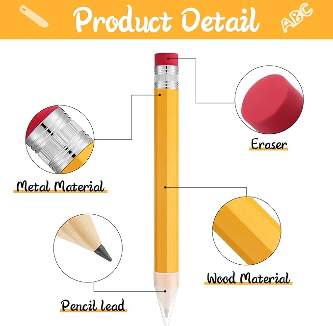 Leinuosen 3 Pcs Giant Pencils End of Year Gift 14 Inch Extra Large Wood Big Yellow Jumbo Novelty Funny Comically Pencil Props with Eraser for School Office Party Favors
