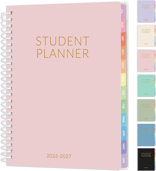 Student Planner 2026-2027, SUNEE Academic Weekly & Monthly Plan Book, Jul. 2026 - Jun. 2027, 6.5"×8.3" Middle & High School Planner, Lesson Plan Book with Week's Goals, Bookmark, Monthly Tabs, Pink