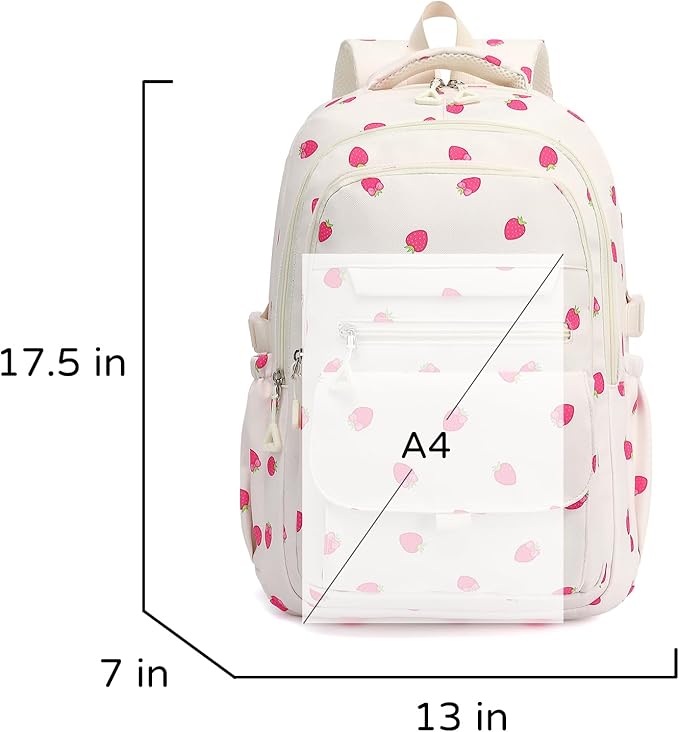 Phaoullzon Girls School Strawberry Backpack for Kids Kawaii Bookbag College Daypack,Strawberry