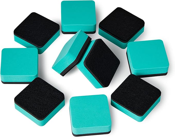 Favide 24 Pack Magnetic Whiteboard Dry Erase Erasers Chalkboard Cleansers for Classroom, Home and Office (Square, Green)