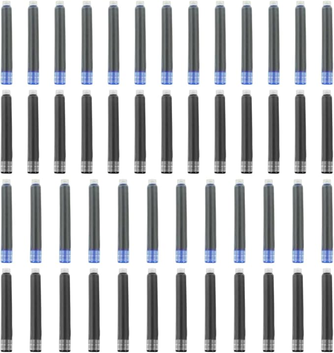 YUNCHUN 50PCS Fountain Pen Ink Refills, 2.6 mm Ink Cartridges Sets for Hongdian, Ink Pen Writing Supplies International Standard Ink Refills, Smooth Writing (Black + Blue)
