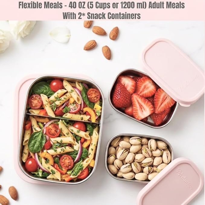 Modaniam Flexibento Leak Proof Stainless Steel Lunch Box, Pink, 40 OZ