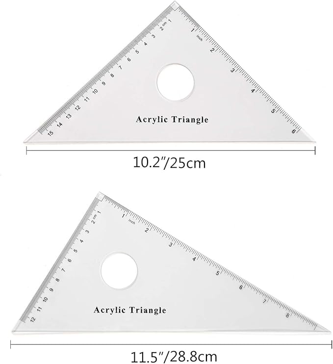 Coopay Large Triangle Ruler Set Square, 30/60 and 45/90 Degrees, Circular Hollow