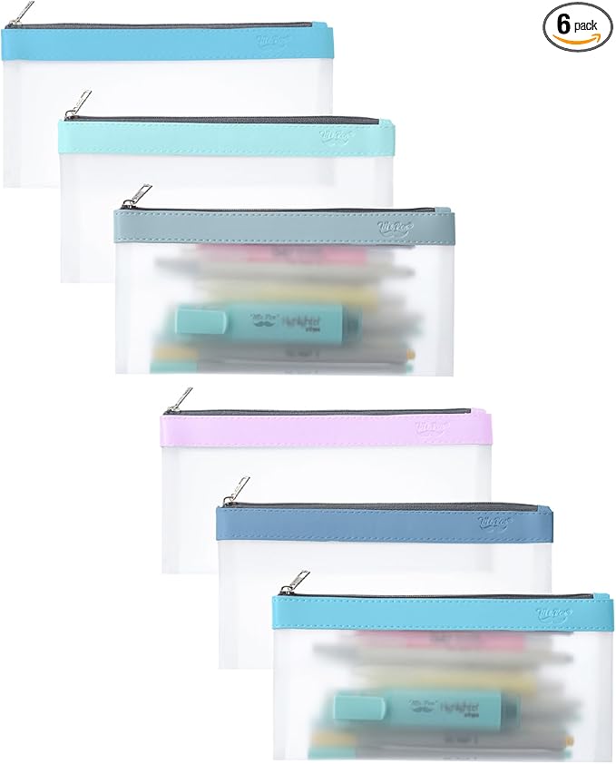 Mr. Pen- Clear Pencil Pouch, 8.50"x4.25", 6 Pack, Durable TPU Material, Medium Water-Resistant Pencil Bags with Smooth Zipper, Multipurpose Clear Pouch for Stationery, School, Office, Travel Supplies