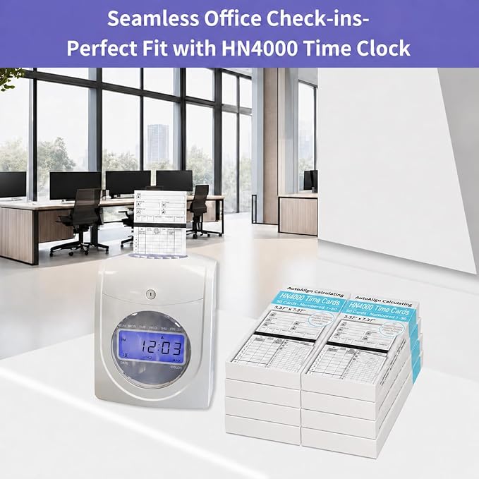 HN4000 Time Cards for Employee Time Clocks, Compatible with HN4000, HN2000, HN2500, HN4500, Card Numbers 1-50, Pre-Punched Holes, of 50 Cards, Separate Packaging (300)