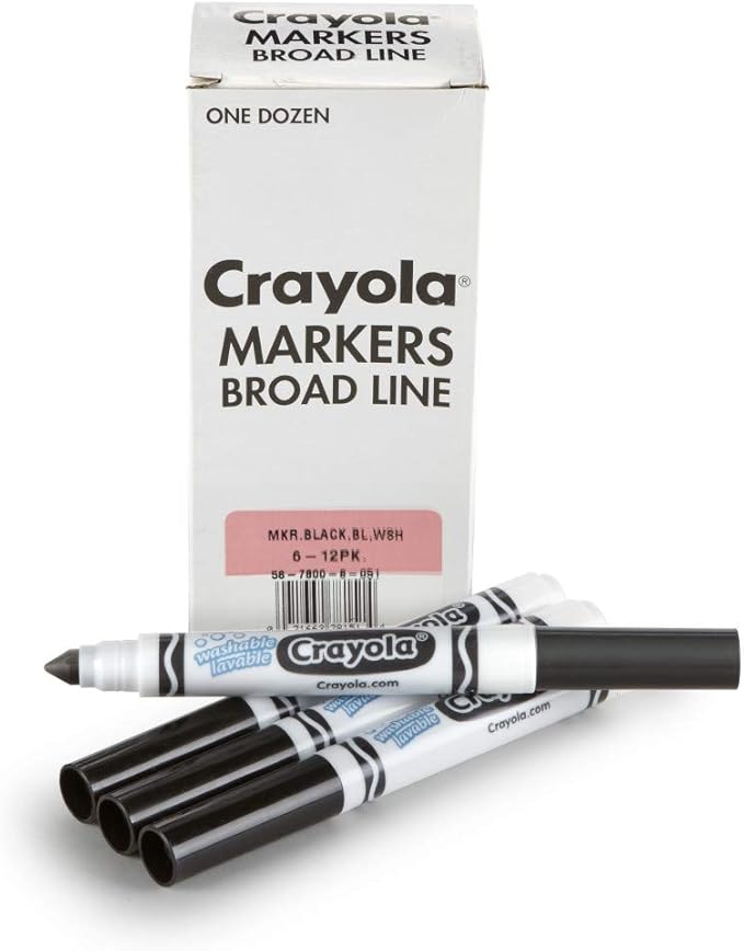 Crayola Washable Markers for Kids - Black (12ct), Bulk Broad Line Markers for School, Classroom Essentials, Teacher Classroom Must Haves for Elementary School