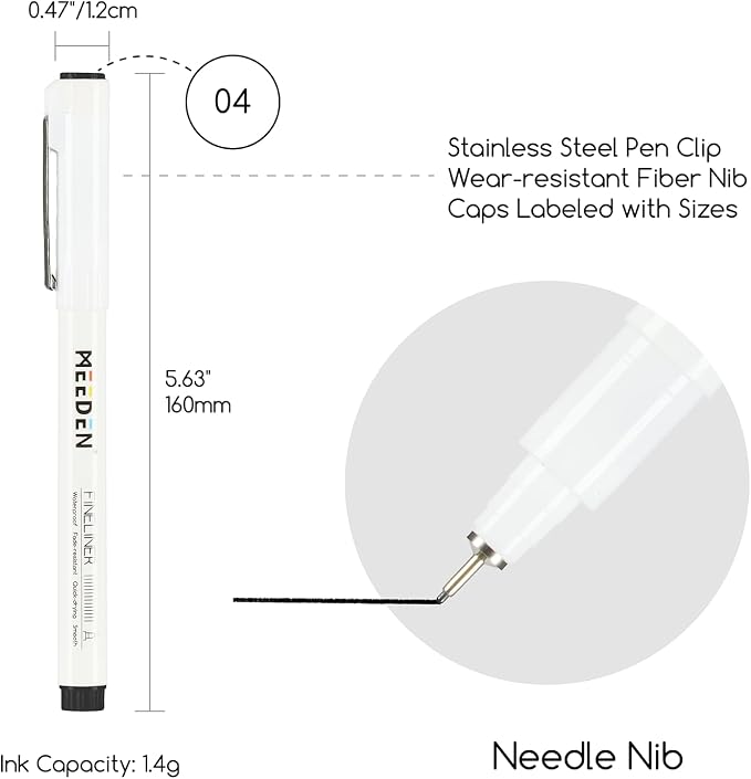 MEEDEN Micro Fineliner Drawing Pens: 0.4mm Needle Nib, 6 Pack, Black Ink