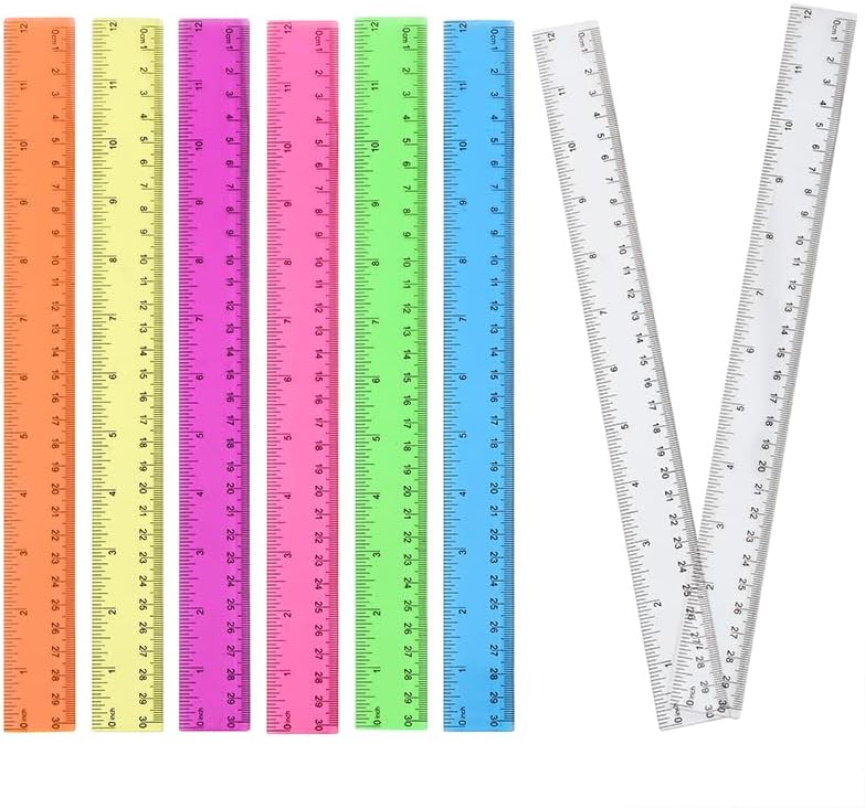 8pcs Color Transparent Ruler Plastic Rulers,Ruler 12 Inch with Inch and Metric Graduations,Suitable for Engineering Drawings and Offices Family.