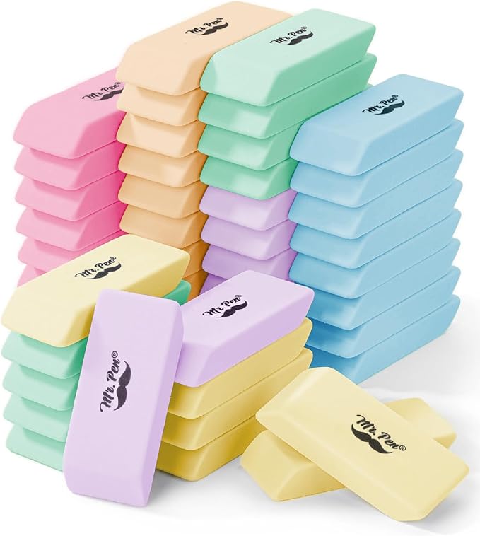 Mr. Pen- Pencil Erasers Bulk, 48 Pack, Pastel Colors