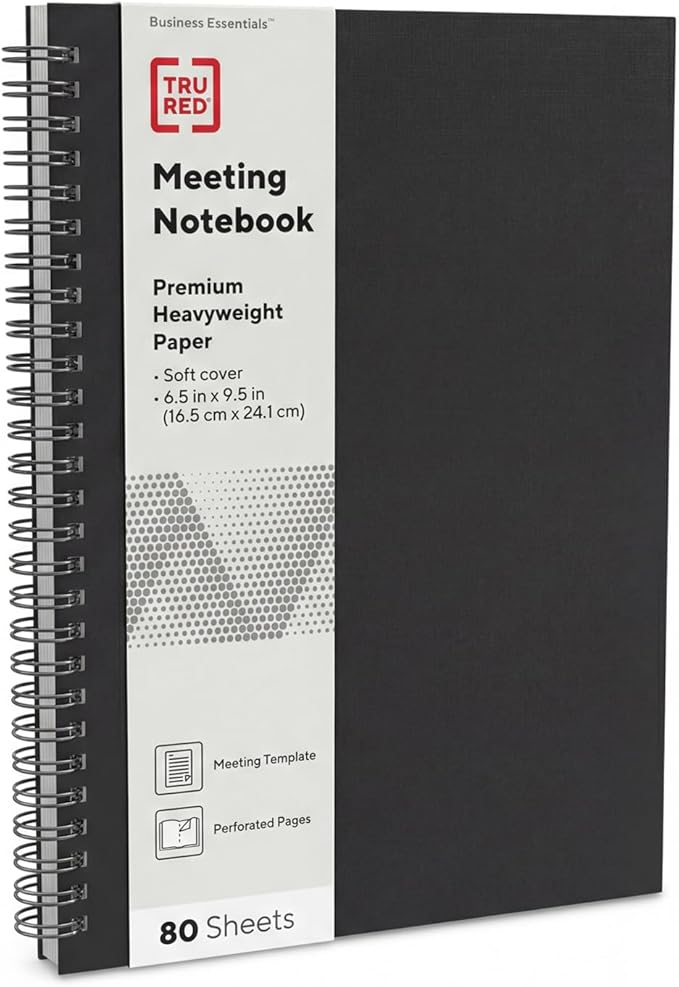 TRU RED Medium Soft Cover Lined Notebook, Wirebound, Perforated, 80 Sheets, Interior Pocket