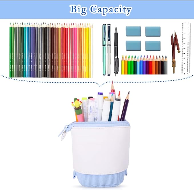 Oyachic Stand up Pencil Case Standing Pencil Holder Transformer Pencil Pouch Telescopic Pen Bag Cute Makeup Bag Cosmetic Organizer Bag Box for Women