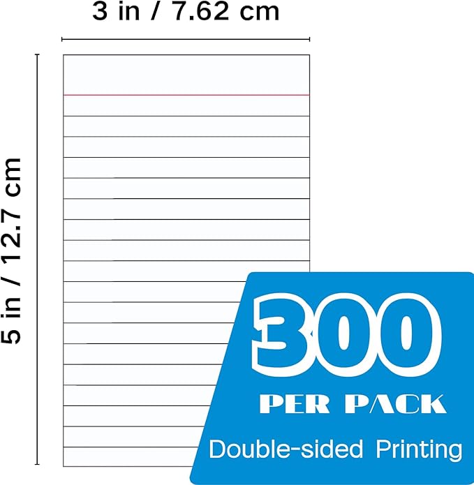 300 Count Vertical Ruled Index Cards 3 X 5 Flash Card Double Sided Lined Notecards Heavy Weight Ruled Checklist Thick Recipe Cards for Studying, School, Home and Office,White
