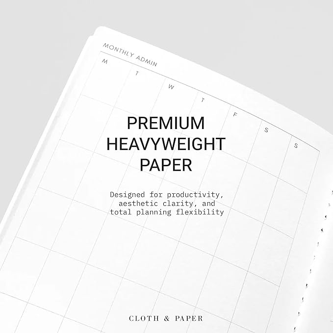 Cloth & Paper Travel Notebook | Monthly Admin – Lagoon | A5 Slim Monthly Planner Notebook 4.3" x 8.3" | Calendar Planner featuring Monthly Layout for Tasks, Notes & Important Dates – Soft Touch Cover