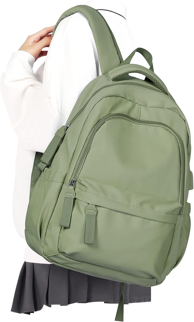 winspansy Small Backpack For School Girls Boys Aesthetic Lightweight Travel Daypack Simple Cute Backpack For Women Men College High School Bookbag Bag Fit 14 Inch Laptop With USB charging port, Green