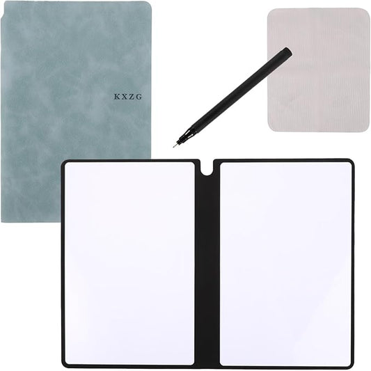 Portable A5 Dry Erase Notebook, 9.4x6.5 Inch Reusable Dry Erase Notebook Erasable Notebook Whiteboard Notebook for Business Home Office (Light Blue)