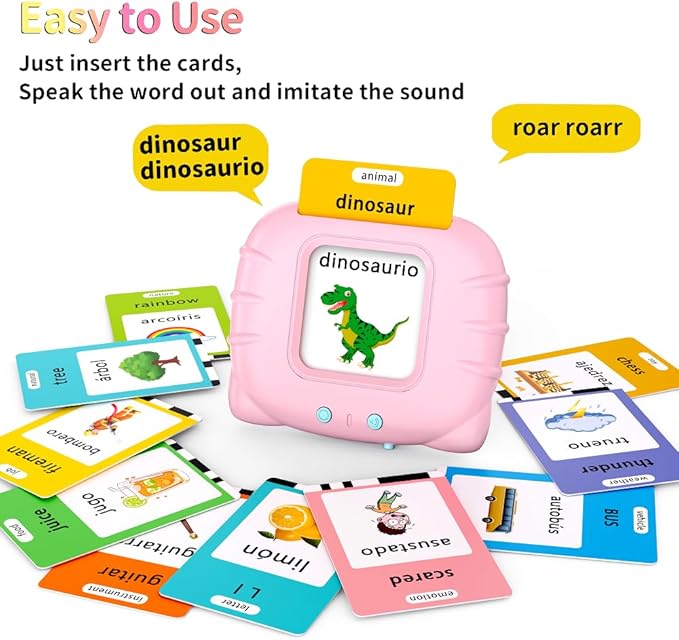 Eaever Bilingual Spanish English 520 Sight Words Talking-Flash-Cards, Valentine's Day Gift Birthday Present for 2 3 4 5 6 Year Old Girls, Preschool Learning Activities for Toddlers Age 2-6, Pink