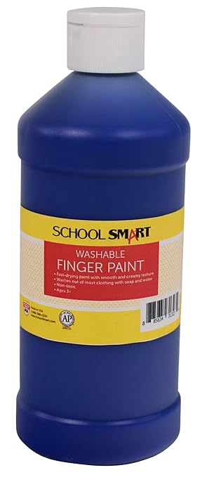School Smart Washable Finger Paint, Blue, 1 Pint Bottle