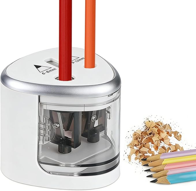 Electric Pencil Sharpener, Automatic Battery Operated Pencil Sharpeners with 2 Holes for Office School Artists Adults Kids Use, Suitable for No.2 and 6-12mm Pencils