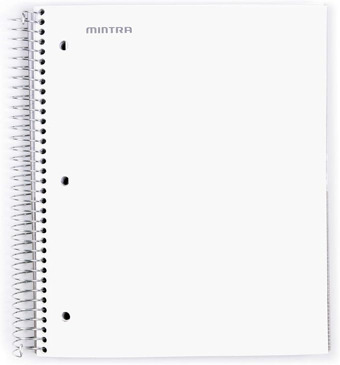 Mintra Office Durable Spiral Notebooks, 5 Subject (White, Wide Ruled 1pk)