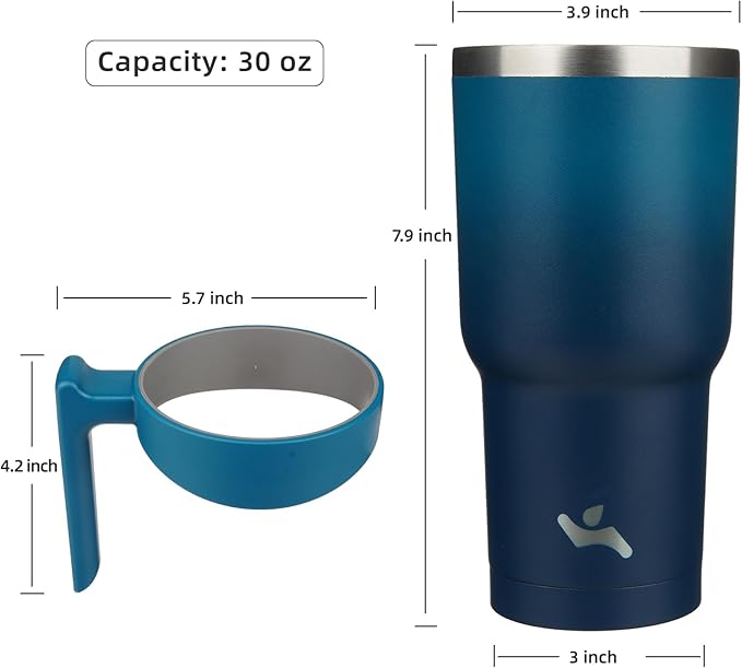 Konokyo 30 oz Tumbler with Handle and 2 Straw 2 Lid, Insulated Water Bottle Stainless Steel Vacuum Cup Reusable Travel Mug,Indigo Black