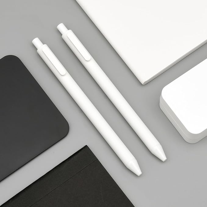 Kaco PURE White Gel Pens 0.7mm Black Ink 10 Count Quick Dry Smooth Writing | Aesthetic School Office Supplies Retractable Pens Low Center of Gravity