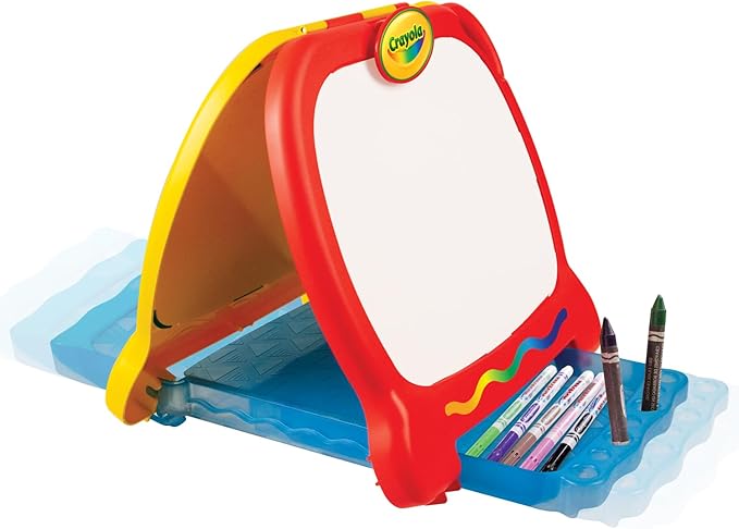 Crayola Art-to-Go Rainbow Easel – Portable Tabletop Dry Erase & Chalkboard for Kids – Foldable Travel Art Case with Storage – Includes Eraser – Ages 3+