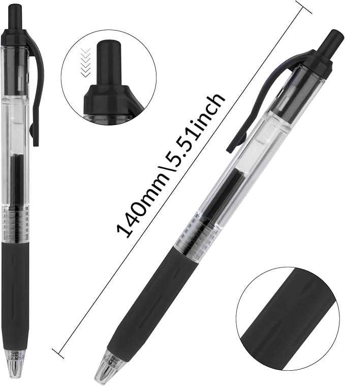 EYEYE G-103 Black Gel Pens 15 Pack, Retractable, 0.7mm Medium Point | Quick Drying, Ballpoint Pen Fine Point Smooth Writing Pens for Office Supplies, Black to School