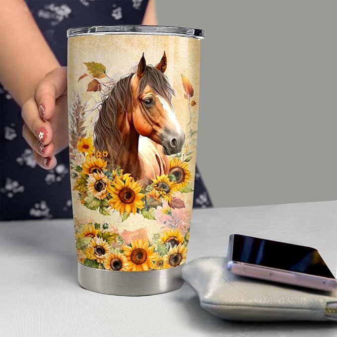 Horse Tumbler 20oz Horses Gifts for Women Girl Stainless Steel Insulated Tumblers Coffee Travel Mug Cup Equestrian Gift for Birthday Christmas