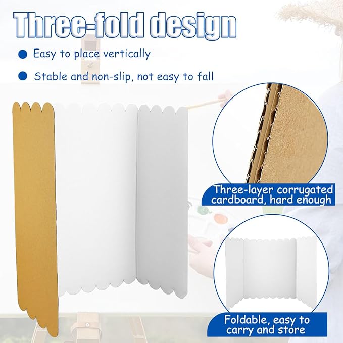 4Pcs Tri Fold Boards 25x16 Inches Display Board Corrugated Project Boards Small Display Boards Science Fair Board Poster Board for Science Fairs, School Projects and Business Project
