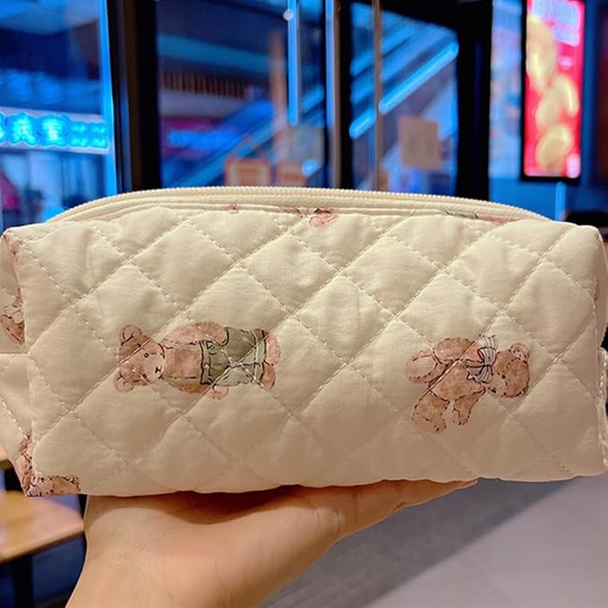 Pencil Case Office College School Storage Bag Pouch Holder Box Organizer Makeup Pouch Cosmetic Bag Aesthetic Cute Pen Case for Girls Boys Kids (Flower bear)