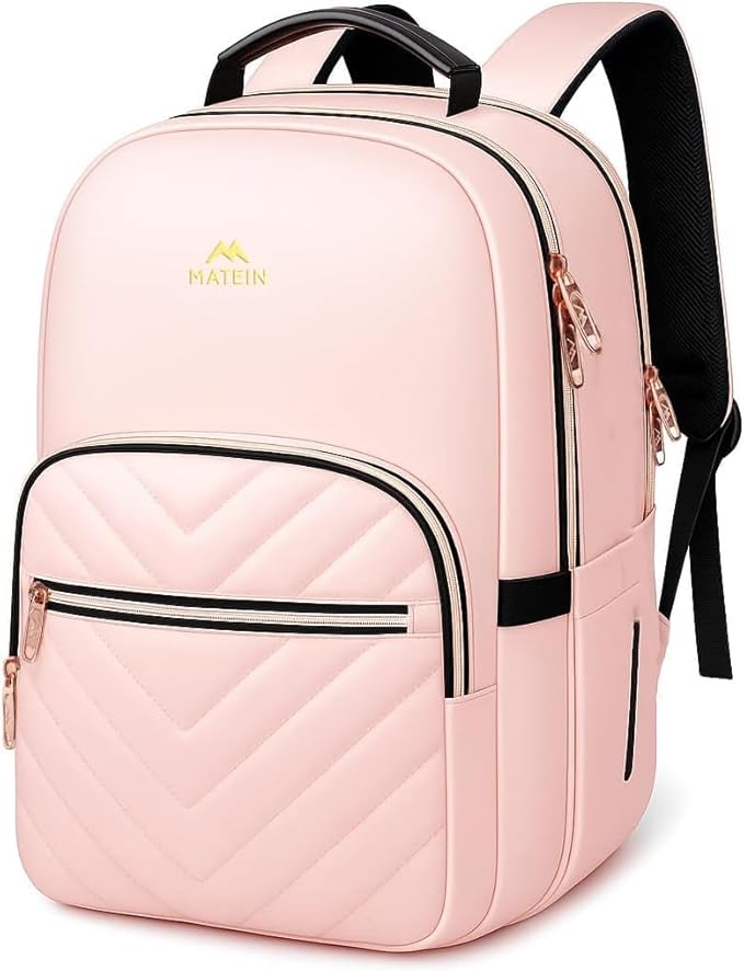 MATEIN Cute Backpack for Girls, Water Resistant School Backpack, Pink | Detachable Keychain, Fits 15.6 Inch Laptop, Multi-Functional Bookbag, for Middle School, with 30 oz Cup Holder, Gift for Her