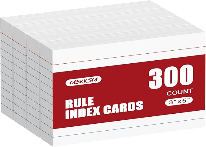 Index Cards 3x5 Inch - 300 Count Ruled Index Flash Cards for Studying, Lined Index Note Cards 3x5 Flashcards, Notecards 3 x 5 Lined Small Index Cards Ruled White 3x5 Cards for Office, School, Home