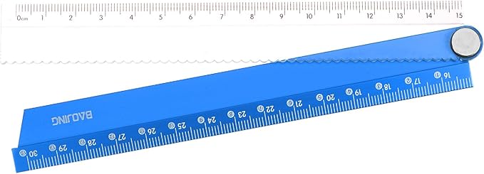 HARFINGTON Folding Straight Ruler 30cm Metric Aluminum Alloy Ruler with Angle Line & Wave Edge Geometric Measuring Tool for Children Architects Study Classroom Office, Blue