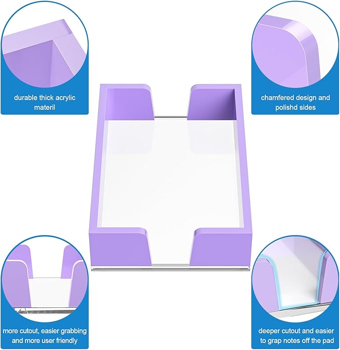 WINFFOR Acrylic Notepad Holder Dispenser - 4x6 in Sticky Note Memo Holder Self-Stick Note Pad Organizer (W/O Pads) Office Desk Accessories School Supplies, Purple