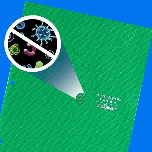 Five Star DuraShield Antimicrobial 2 Pocket Stay-Put Plastic Folders, 4 Pack, Holds 11" x 8-1/2", Color May Vary (330010)