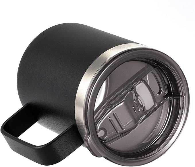 12oz Stainless Steel Insulated Coffee Mug with Handle, Double Wall Vacuum Travel Mug, Tumbler Cup with Sliding Lid, Black