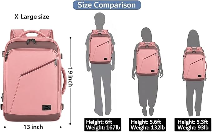 MATEIN Pink Travel Backpack for Women, 40L Water Resistant Carry on Backpack Flight Approved with Chest Strap, Large Travelling Bag for Womens, Cute Casual Daypack for Overnight, Outdoors