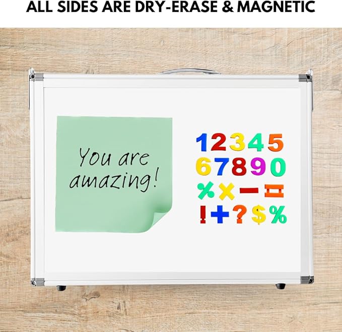 Large Dry Erase Magnetic Whiteboard, Four-Sided 15.5” x 11.5” x 1.25” Dry Erase Portable White Board with Handle for Memos Note-Taking School Work