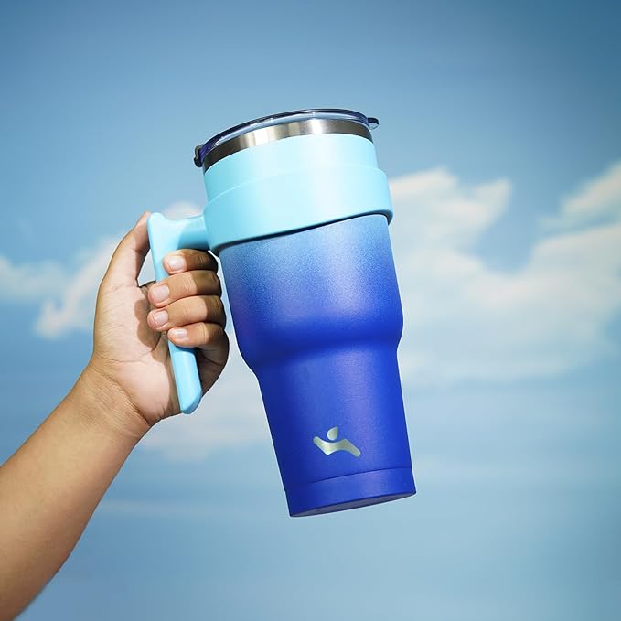 Konokyo 40 oz Tumbler with Handle and 2 Straw 2 Lid, Insulated Water Bottle Stainless Steel Vacuum Cup Reusable Travel Mug,Sky