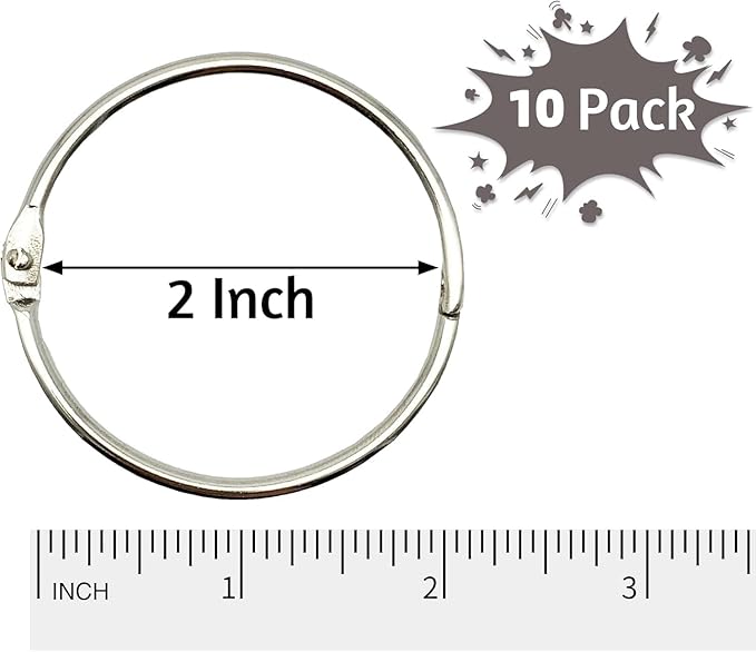 2 Inch Binder Rings (10 Pack) Heavy Duty Loose Leaf Metal Book Rings, Nickel Plated Steel Keychain Key Rings for Index Cards, Flashcards & Organizing Ideal for School, Home & Office